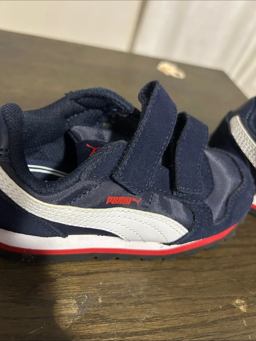 Puma Kids Navy, White & Red Velcro Runner